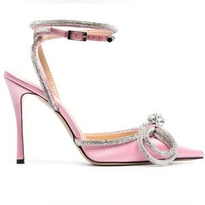 MACH & MACH | Double Bow Pink Stiletto Heels with Silver Accents